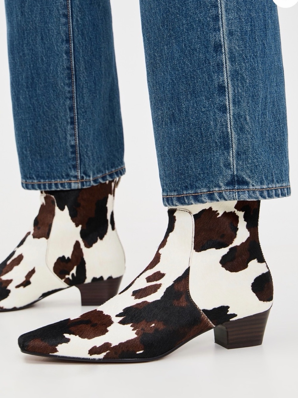 Madewell Cowhide- the Lexi boot in calfPrint Pointed Ankle Boots - Brown & White